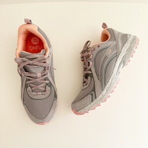 Rykä Pink Gray memory foam Sky Walk Trail walking sneakers